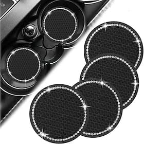 4PCS Universal Car Cup Holder Mats, Non-Slip Soft Crystal Diamond Interior Accessories, Vehicle Organizer Coasters for Drinks, Practical Car Decoration
