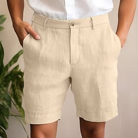 Men's Shorts Linen Shorts Dress Shorts Summer Shorts Zipper Pocket Buttons Plain Comfort Soft Daily Outdoor Going out Fashion Casual Black White