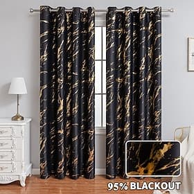 Cross-Border Luxury Marble Print Blackout Curtains with Gold and Silver Foil, High-Precision Sun-Blocking Window Drapes for Living Room, Ready-Made Panels