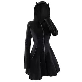 Punk  Gothic Dress Hoodie Little Devil Horn Velvet Zip-Up Fancy Dress Women's Halloween Carnival Performance Party Adults' Dress Fall Winter