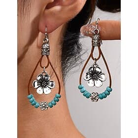 Women's Boho Floral Drop Earrings – Turquoise Beaded Western Style Dangle Earrings for Summer Festivals, Parties and Everyday Outfits