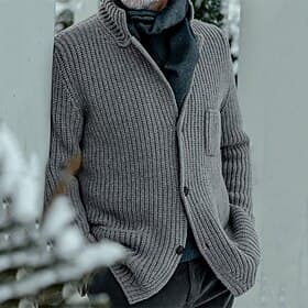 Men's Cardigan Sweater Cropped  Sweater Knit Sweater Ribbed Knit Regular Tops Pocket Buttons Plain Stand Collar Fashion Classic Vacation Daily Wear Clothing Ap