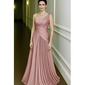 A-Linie Bodenlang Abiballkleider Abendkleid Ballkleid Festliche Kleidung Elegant Ärmellos Ein-Schulter Hochzeit Formell Stretch Satin mit Falten Gerafft