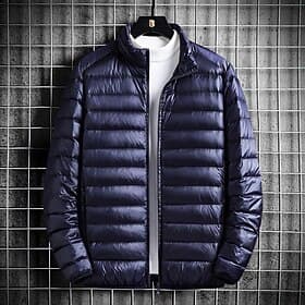 Men's Winter Coat Puffer Jacket Padded Jacket Pocket Polyster Vacation Daily Wear Date Regular Fashion Casual Comfortable Thermal Warm Winter Solid / Plain Col