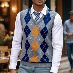Men's Sweater Vest Dress Sweater Pullover Sweater Jumper Vest Knit Sweater Ribbed Knit Regular Tops Knitted V Neck Daily Wear Date Clothing Apparel Fall Winter