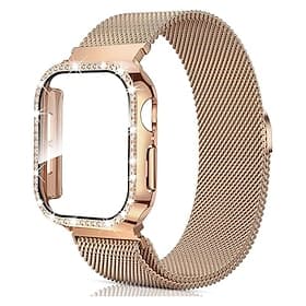 Milanesisk rem Kompatibel med Apple Watch-klokkereim 38mm 40mm 41mm 42mm 44mm 45mm 49mm med Case Glimmer Bling Diamond Rustfritt stål Erstatningsklokkerem til