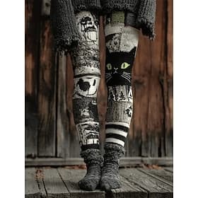 Women's Pants Trousers Leggings Cozy Leggings Streetwear Casual Full Length High WaistPantsHalloween Cat Elastic Waist Print Breathability Comfortable Stretchy