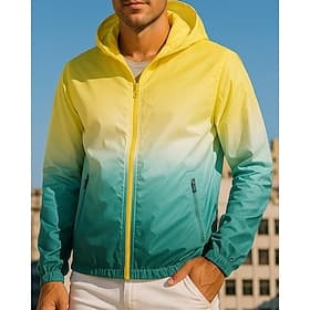 Homme Dégradé de couleur Veste à capuche Veste de sport Automne Zip Up Avec Poches manche longue Athleisure Protection solaire Léger Extérieur Voyage Sportif J