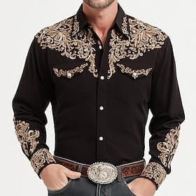 Men's Scroll Floral Print Ethnic Shirt Western Shirt Cowboy Shirt Long Sleeve Vintage Retro Casual Outdoor WorkWear Spring Fall Turndown Front Two Pockets Line