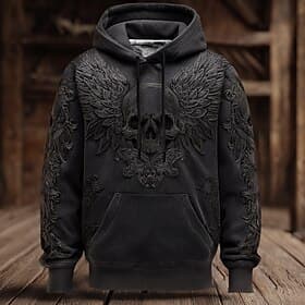 Men's Skull 3D Sweatshirt Punk Exaggerated Gothic Casual Long Sleeve Crew Neck Hooded Streetwear Club Blue Black Purple Orange Drawstring Hooded Fall Winter De