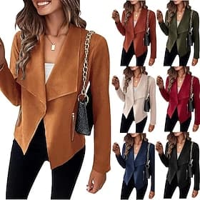 Femmes Veste Décontractée Confortable Respirant Avec Poches Mode Occasionnel Uni Vacances Rue Occasionnel Tenue quotidienne Ouvert devant Court Col Rabattu Cou