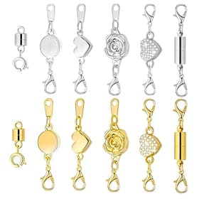12 Pcs Magnetic Necklace Clasps and Closures  Locking Magnetic Jewelry Connectors with Lobster Clasps for DIY Necklace and Bracelet Making
