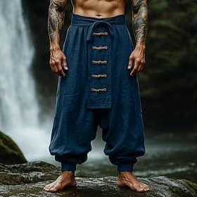 Homme Pantalons en Lin Pantalons Pantalon d'été Pantalons Amples Cordon de serrage Taille Élastique Boutons Uni Confort Respirant Longueur complète Extérieur Y