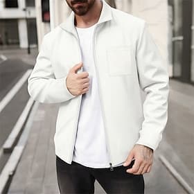 Men's Lightweight Jacket Waffle Jacket Casual Jacket Vacation Daily Breathable Pocket Spring Fall Plain Fashion Classic Lapel Regular Black White Wine Dark Gre