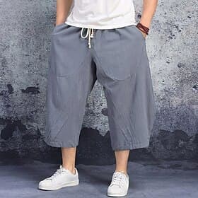 Men's Capri Pants Linen Shorts Summer Shorts Drawstring Pocket Elastic Waist Plain Comfort Soft Calf-Length Casual Holiday Going out Stylish Classic White Wine
