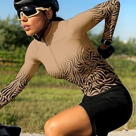 Mujer Maillot de Ciclismo Graphic Leopardo Degradado Manga Larga Bicicleta Maillot Camiseta con 3 bolsillos traseros Filtro Solar Resistente a los rayos UV Sec