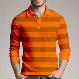 Homme Rayures horizontales Polo de rugby manche longue Polos Chemises à Col Vêtements de sport Occasionnel École Extérieur Athleisure Impression 3D Printemps A