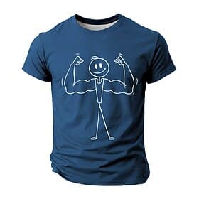 Men's Funny Gym Graphic T-Shirt  Stick Figure Muscle Flex Short Sleeve