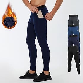 Men's Compression Tights Leggings Thermal Compression Pants Sports Baselayer with Pockets High Waist Bottoms Gym Athleisure Workout Fall  Winter Warm Quick Dry