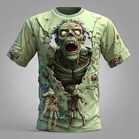 Men's Optical Illusion Zombies 3D T Shirt Short Sleeve T shirt 3D Print Crew Neck Shirt Exaggerated Designer Horror Party Street Holiday Blue Green 1# Green 2#