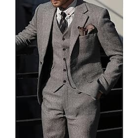 Pour des hommes Costumes en Tweed Occasionnel Affaires Gris foncé Automne Costume / Tailleur Revers Cranté Quotidien Occasionnel Chevrons Coupe sur mesure 3 pi