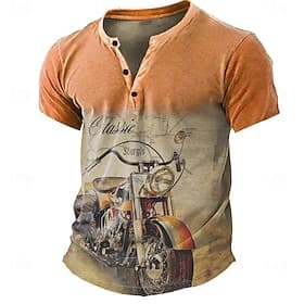Herren Cowboy T Shirt Henley Hemd Kurzarm 3D-Druck Designer Retro Vintage Westernstil Lässig Täglich Straße Sommer Frühling Blau Orange Khaki Henley Henley T-S