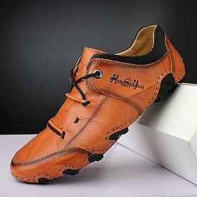 Men's Orange Lace-Up Casual Shoes, Fashion Outdoor Walking Shoes with Unique Design for Travel, Parties and Streetwear