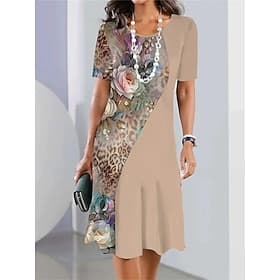 Women's Elegant Midi Dress T Shirt Dress Tee Dress Shift Dress Party Evening Casual Formal Daily Regular Fit Floral Abstract Short Sleeve Crew Neck White Pink
