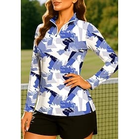 Women's Geometric Sweatshirt Tops Golf Polo Shirt Tennis Shirt Long Sleeve Print Quarter Zip Pullover UV Protection Elastic Breathable Tennis Golf Pickleball S