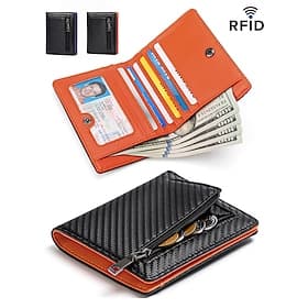 Men's RFID Blocking Leather Wallet with Large Capacity – Slim Bifold Card Holder with 7 Card Slots, ID Window, Cash Slot and Zipper Coin Pocket for Everyday an