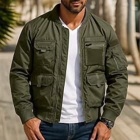 Homme Vest Bomber Veste militaire Manteau de sport Veste universitaire Sport en Plein Air Occasionnel Imperméable Coupe-Vent Fermeture éclair Avec Poches Print