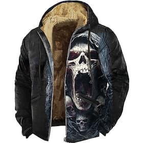 Men's Grim Reaper Reaper Fleece Hoodie Sweatshirt Vintage Retro Long Sleeve Crew Neck Outdoor Streetwear Red Blue Brown Green Drawstring Fall Winter Designer S