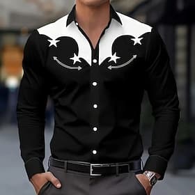 Hombre Estrella Camisa camisa occidental Camisa vaquera Manga Larga retro de la vendimia Exterior Vacaciones Primavera Otoño Cuello Vuelto Impresión 3D Camisa