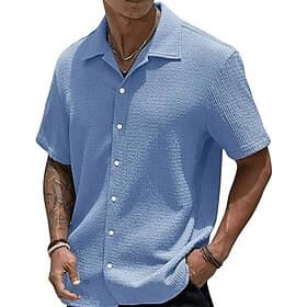 Men's Shirt Summer Shirt Casual Shirt Beach Shirt Button Up Shirt Dark Brown Black White Light Green Pink Short Sleeve Plain Lapel Vacation Hawaiian Clothing A