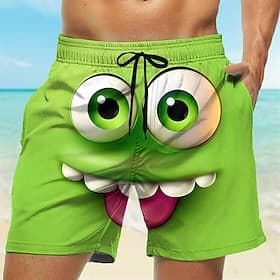 Homens Desenhos 3D Rosto sorridente Olhos grandes Calção Justo de Natação Shorts de Natação Bermuda de Surf Cintura Média Engraçado Ao ar livre Férias Dia a Di