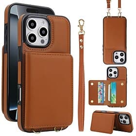 telefoon hoesje Voor 16 15 14 Pro Max 16e 13 Pro Max 13 Mini Achterkant met draagkoord Standaard Kaartsleuf Retro TPU PU-nahka