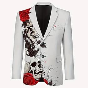 Herren Mantel Blazer Outdoor Straßenfest Casual Täglich Alle Jahreszeiten 100% Polyester Coole Schädel Rose 3D Druck Knöpfe Thermisch Warm Bequem Einfacher Bla
