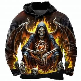 Men's Grim Reaper Reaper Hoodie Sweatshirt Punk Exaggerated Gothic Casual Long Sleeve Crew Neck Hooded Club Streetwear Yellow Red Green Drawstring Fall Winter