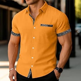 Men's Shirt Linen Shirt Summer Shirt Beach Shirt Untucked Shirts Paisley Vacation Black Pink Blue Orange Short Sleeve Collar Summer Spring Clothing Apparel Col