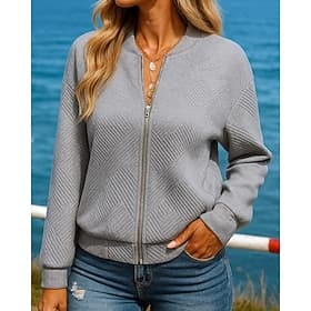 Women's Solid Colored Outdoor Recreation Coatv Full Zip Jacket Fall Long Sleeve Athleisure Fashion Outdoor Travel Black White Green Sportswear Activewear