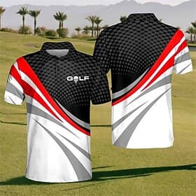 Men's Striped Sports Polo Shirts Golf Shirt Short Sleeve Polo Shirts Collared Shirts Casual Sportswear Vacation Wear 3D Print Buttons Black Red