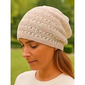 Damen-Slouchy-Beanie aus Spitzenstrick – leichte, atmungsaktive Polyester-Totenkopfmütze für Frühling, Herbst, Spaziergänge im Freien und die tägliche Freizeit