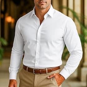 Men's Shirt Dress Shirt Non Iron Shirt Collared Shirt Button Up Shirt Plain Wedding Outdoor Black White Pink Wine Long Sleeve Turndown Summer Spring Clothing A