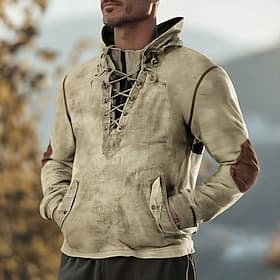Men's Hoodie Black Army Green Navy Blue Khaki Hooded Color Block Lace up Pocket Daily Sports  Outdoor Holiday Polyester Streetwear Basic Casual Spring Fall Clo