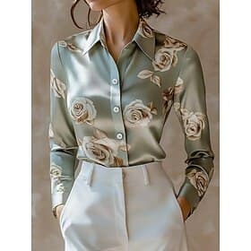 Women's Work Shirt Floral Graphic Elegant Stylish Basic Long Sleeve Shirt Collar Regular Tops Daily Work Party Evening Wear Blue Yellow Light Green Green Sprin