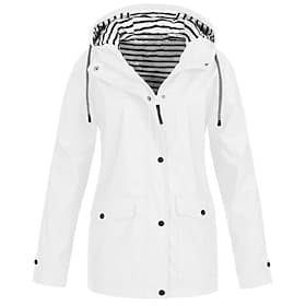 Women's Hoodie Jacket Waterproof Rain Jackets Rain Coats Warm Comfortable Zipper Pocket Buttons Fashion Plain Street Holiday Zipper Regular Hooded Regular Fit
