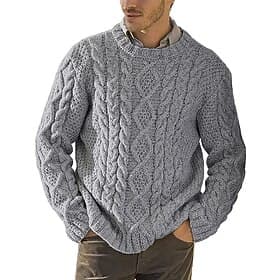 Men's Pullover Sweater Jumper Knit Sweater Ribbed Knit Regular Tops Knitted Plain Crew Neck Fashion Basic Vacation Daily Wear Clothing Apparel Fall Winter Blac