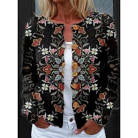 Women's Cardigan Sweater Knitted Ribbed Button Front Round Neck Long Sleeve Lightweight Elegant Vintage Daily Floral Graphic Geometric rint Knit Outdoor Daily