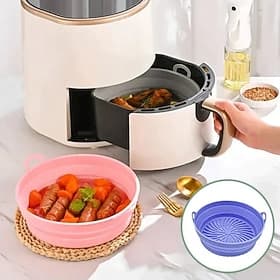 Collapsible Silicone Grill Pan Round Air Fryer Baking Tray Foldable Heat Resistant Non Stick Mat Reusable Silicone Liner Oil Proof Kitchen Cooking Accessories
