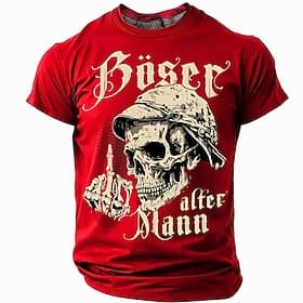 Herren Böser alter Mann T-Shirt Skull Mittelfinger Grafik mit 'Böser alter Mann' Druck olivgrünes Kurzarm Lifestyle Tee.